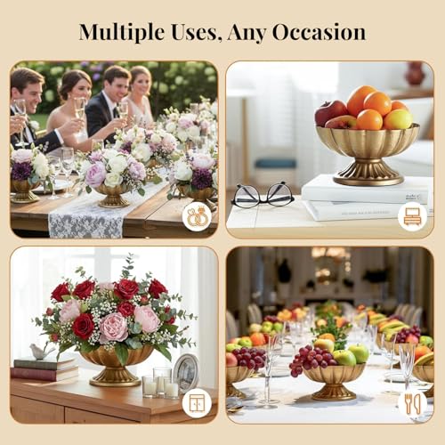 Set of 8 Antique Gold Compote Vases, 7.1" W x 3.94" H Metal Pedestal Vase for Centerpiece, Small Brass Compote Bowls for Floral Arrangements, Table Decor for Wedding Events Parties Decoration