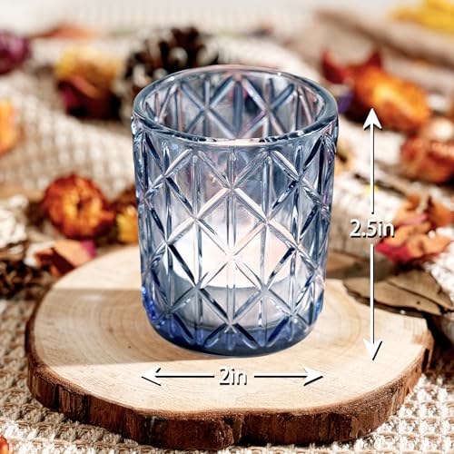 24pcs Blue Votive Candle Holders, Glass Votives Candle Holder in Bulk for Table Centerpieces, Tea Lights Candle Holder for Wedding Party Holiday Decor (Blue,24) - color: Blue