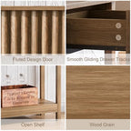Treocho 47" Console Table with Drawers, Fluted Narrow Entryway Table with Open Shelf, Farmhouse Sofa Table Behind Couch for Hallway, Living Room, Brown - color: Brown