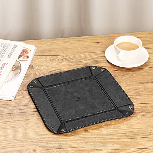 SITHON Valet Tray Desktop Storage Organizer – Premium PU Leather Catchall Bedside Vanity Tray Nightstand Caddy Holder for Keys, Phone, Wallet, Coin, Jewelry, Valentine's Day Gift, Black - color: Black