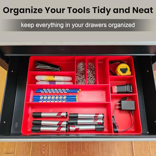 10-Compartments Tool Organizer Tray, Tool Drawer Organizer Tray, Tool Box Organizer, Stackable Toolbox Organization Holder for Small Parts, Bolts and Batteries (1, Red) - color: Red