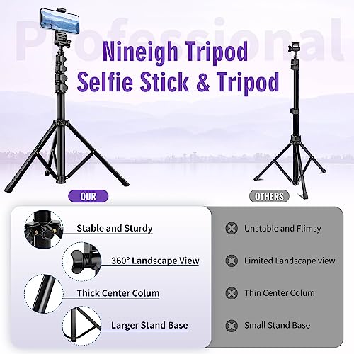 Nineigh 80" Phone Tripod, Selfie Stick Cellphone Tripod, Aluminum Tripods Stand for Video Photo Vlog, Travel Tripods with Gooseneck Remote Phone Holder, Compatible with iPhone Android Smartphone - size: 80 Inch