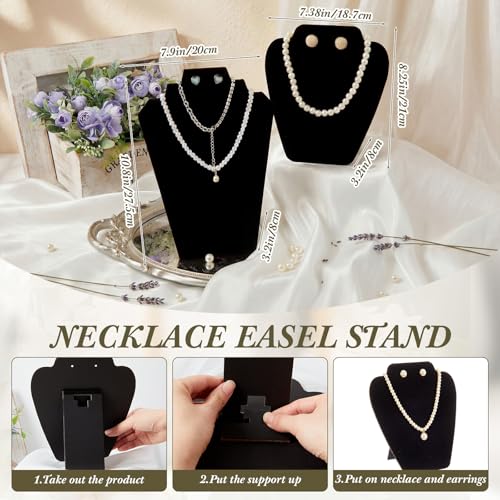Wenqik 10 Pcs Black Velvet Necklace Display Stand 2 Size 10.9in 8.25in Tall Necklace Easel Display Set Foldable Black Velvet Jewelry Bust Easel for Jewelry Selling Vendors Shows