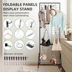 Heavy Duty Foldable Grid Wall Panels Display Stand 6FT x 2FT, 1-Pack Grid Panel Wire Grid Display Rack with Braked Wheels & 20 Hooks, No Tools Setup Gridwall for Art Fairs, Craft Shows & Home Storage