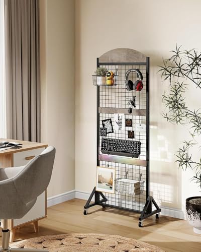 CHOEZON Grid Wall Panel 5.7’ x 2’ FT Grid Display Rack, Movable Gridwall Display Stand with Wheels, Floorstanding Wire Grid Rack with 4 S-Shaped Hooks and 4 Garment Hooks, Greige and Black TCJ17BG - color: Greige and Black