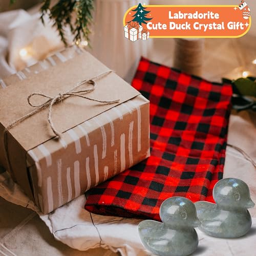 QINJIEJIE 1.5" Crystal Duck Decor Labradorite Figurine Healing Stone Polished Hand Carved Sculpture Cute Statue Reiki Gemstone Room Desk Office Home Decoration Funny Duck Gifts - color: Labradorite