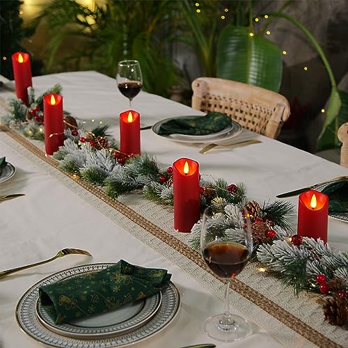 Homemory Christmas Flameless Candles, Battery Operated Candles with Remote Timers, Electric Fake Candles for Home, Christmas Decoration, Made of Plastic, Red/Burgundy, Set of 9 - color: Burgundy