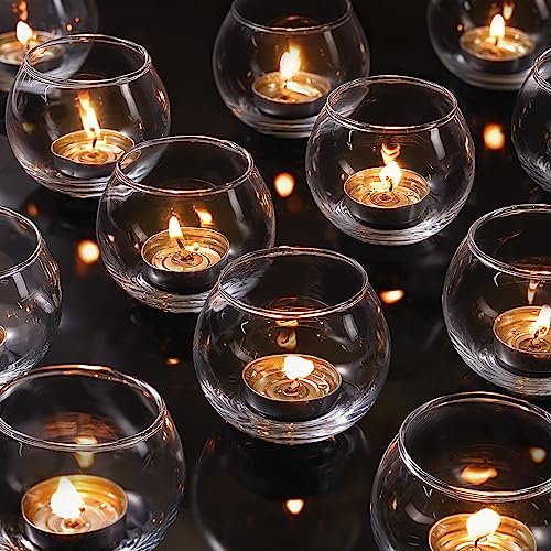 LAMORGIFT 12 Pcs Tealight Candle Holder- Round Clear Candle Centerpieces for Tables, Wedding Shower, Bridal Shower Table Decorations - color: Clear