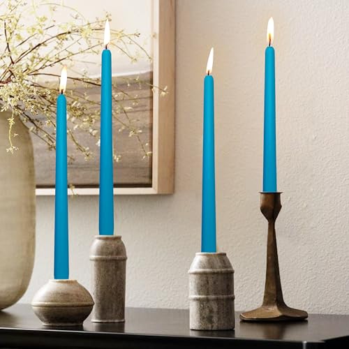 10 Inch Taper Candles Handmade Set of 4 – Unscented Tapered Candles in Turquoise, Candlesticks Smokeless Candle Sticks for Wedding, Home Decor, and Dinner Table - color: Dark Blue