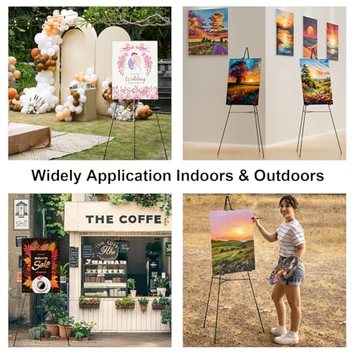 Nicpro Folding Easels for Display, 3 Pack 63 Inch Metal Floor Easel Stand Tripod Black Portable for Artist Poster Wedding with Carry Bag