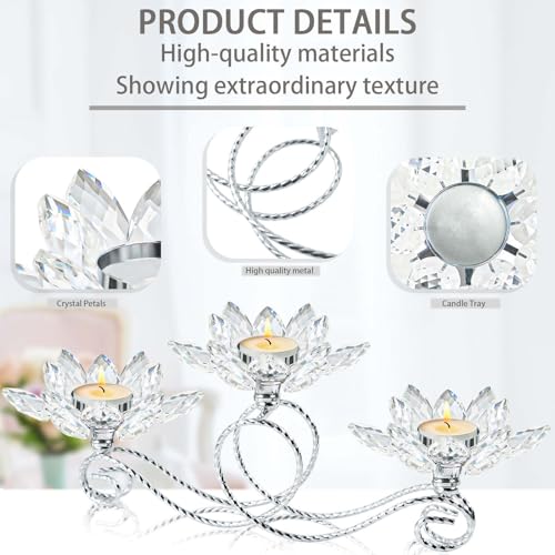 Siver Crystal Metal Tea Light Candle Holder Set, 3-Arm Flower Shaped Crystal Votive Candlestick Holders for Table Centerpiece, Wedding Shower, Party and Home Decor - color: Silver, size: 3 arm