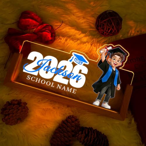 Custom Name Plate for Desk, Personalized Light Up Acrylic Desk Name Plate, Personalized Graduation Gifts 2026 for Him Her, Class of 2026 Graduate Gift, High School College Grad Gift (Design17-Graduation Boy) - color: Design17-Graduation Boy
