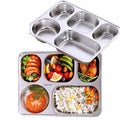 Set of 2 Stainless Steel Rectangular Divided Plates Tray 5 Sections Dinner Plates for Adults - Unbreakable Metal Plate for Campers, and Portion Control Reusable Plate - size: 5C (5 Sections)