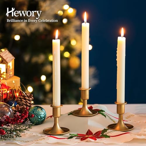 Gold Taper Candle Holder Set of 6, Hewory Short Skinny Brass Candlestick Holders, Vintage Small Low Metal Candles Sticks for Wedding Centerpieces Christmas Birthday Party Holiday Dinning Table Decor - color: Gold-6pcs