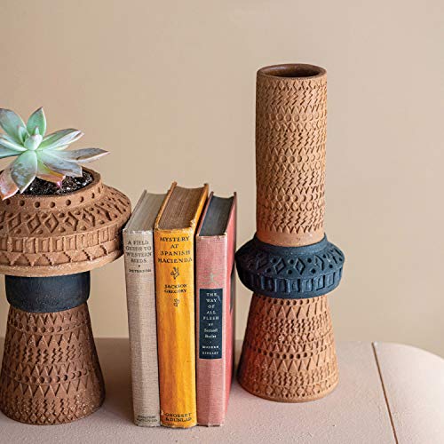 Handmade Debossed Terra-Cotta Vase, Terra-Cotta Color & Black