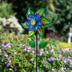 Wind Spinners Outdoor,13'' Dia Metal Flower Pinwheels,Waterproof Wind Sculpture with Metal Stake,Wind Spinner for Outdoor Patio Decor - size: 13‘’Green Flower