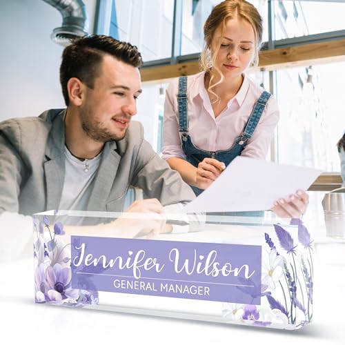 Name Plate for Desk, Personalized Office Decor for Women and Men, Acrylic Accessories, Employee Appreciation Gifts for Boss, Manager, Teacher, Nurse - color: Flower 8