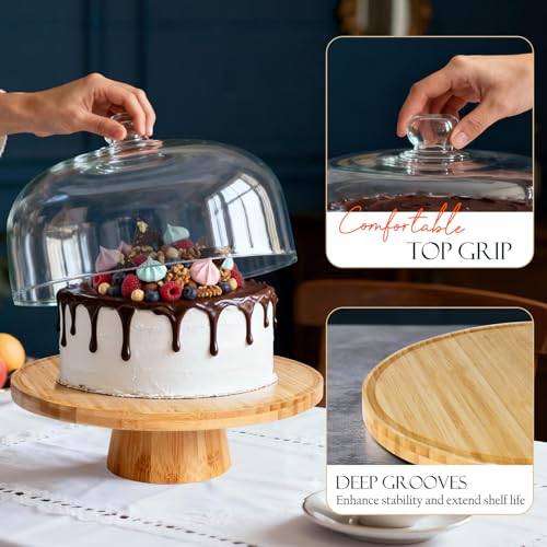 Masthome Bamboo Christmas Cake Stand with Lid, 6 in 1 Cake Holder with Lid,Multi-Functional Serving Platte, Dessert Display Stand and Charcuterie Board for Nutst, Chips & Dips,Fruit Platter - color: Bamboo Cake Stand With Lid