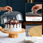 Masthome Bamboo Christmas Cake Stand with Lid, 6 in 1 Cake Holder with Lid,Multi-Functional Serving Platte, Dessert Display Stand and Charcuterie Board for Nutst, Chips & Dips,Fruit Platter - color: Bamboo Cake Stand With Lid