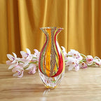 Ca D Oro Small Glass Vase Boho with Red/Yellow Canes Hand Blown Murano-Style Art Glass - Model Nº 2 - color: Small Red Model 2