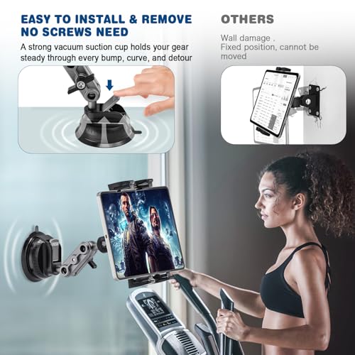 Tablet Mount for Truck, Car Tablet Holder Heavy Duty Super Suction Cup/Adhesive Base iPad Stand for Dash Windshield Wall Vehicle Desk, 360° Metal Bracket for 4.7-12.9" iPad Pro/Air/Mini/Galaxy