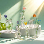 H&D HYALINE & DORA 6 Pcs Mini Glass Flower Vases Cat Whisker Vase Clear Miniature Ribbed Vases for Centerpieces, Wedding Reception Table Decorations(1.2-2.5 in)