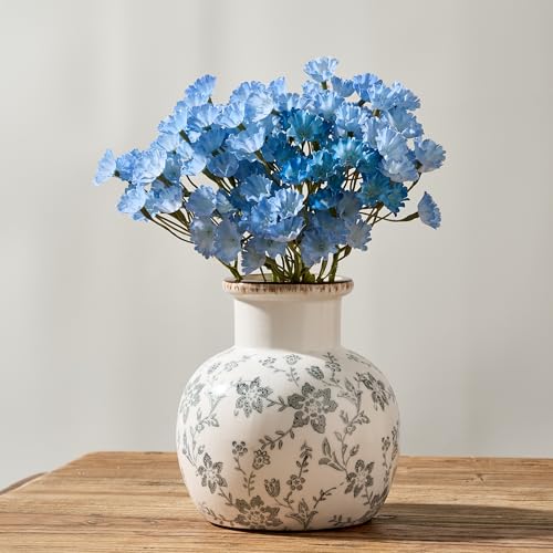 SIDUCAL Ceramic Vintage Vase, 5.91 Inch Retro Ice Cracked Chinoiserie Floral Vase, Rustic Farmhouse Vases for Home Decor, Bookshelf, Garden, Chinoiserie Decor, Tuscan Decor, Gray Floral Pattern - color: 18795-gray