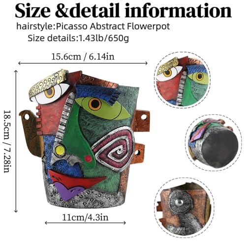Picasso Abstract Face Flower Pot,Unique Resin Crafted Planter with Drainage Holes,Interesting Colorful Planter with Human face,for Indoor and Outdoor Botanical Home décor (Frown) - style: Frown
