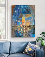 Art Hand-Painted Abstract Landscape Oil Painting Sea Landscape Modern Abstract Art Home Wall Decoration 40x28 Inches - color: Yi042