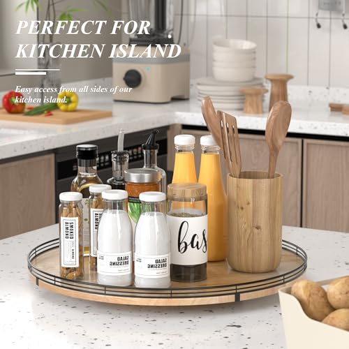 24" Lazy Susan Oak Wood Turntable Organizer for Cabinet, Farmhouse Round Wooden Large Lazy Susan Organization and Storage for Dining Table, Pantry, Kitchen, Countertop, Cupboard, Home Decor - color: Brown & Black, size: 24 inches