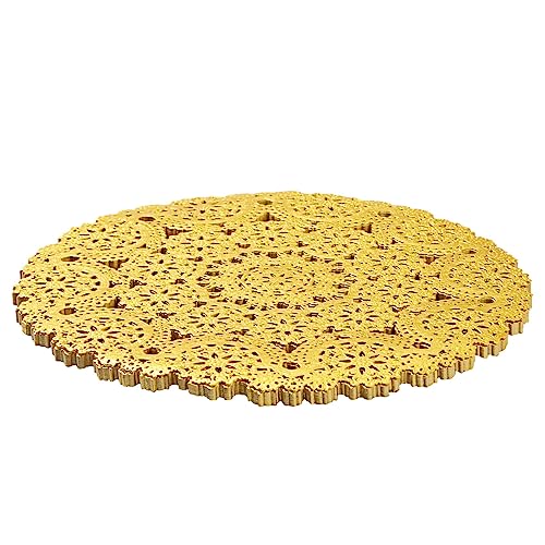 Juvale 60 Pack 10 Inch Gold Paper Doilies for Dining Table, Round Decorative Medallion Lace Placemats for Wedding
