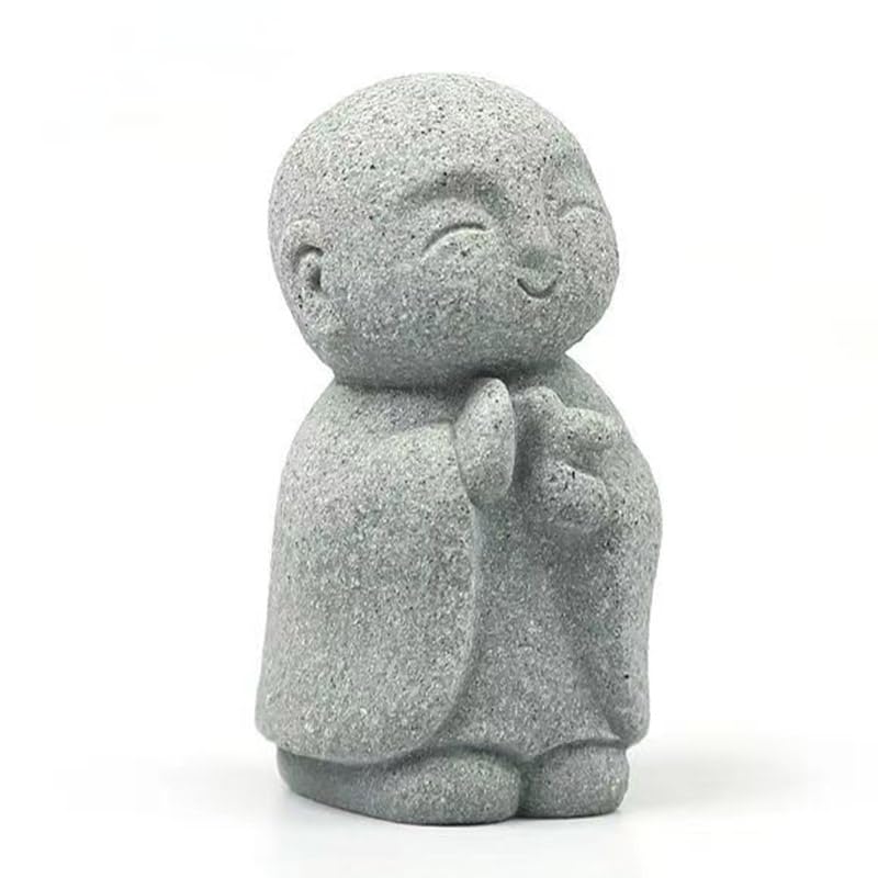 livelyfish Japanese Monk Statue Praying Zen Sandstone Mini Buddha Statues Asian Garden Sculptures for Wealth Good Luck Feng Shui Home Decor, C - color: C