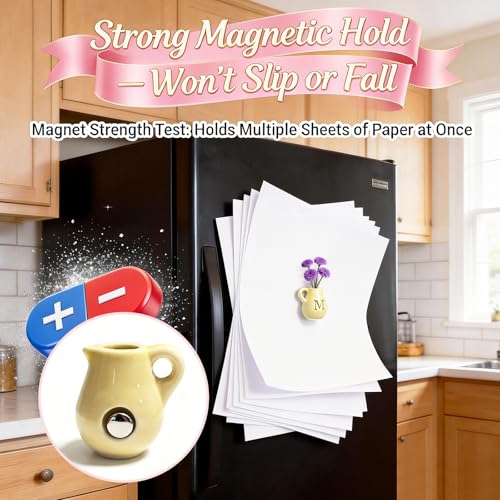 Mini Ceramic Vase Fridge Magnets – Tiny 3D Flower Vase Refrigerator Magnets with Fake Flowers, Cute Kitchen & Home Decor, Unique Birthday for Mom & Women