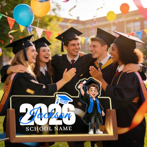 Custom Name Plate for Desk, Personalized Light Up Acrylic Desk Name Plate, Personalized Graduation Gifts 2026 for Him Her, Class of 2026 Graduate Gift, High School College Grad Gift (Design17-Graduation Boy) - color: Design17-Graduation Boy