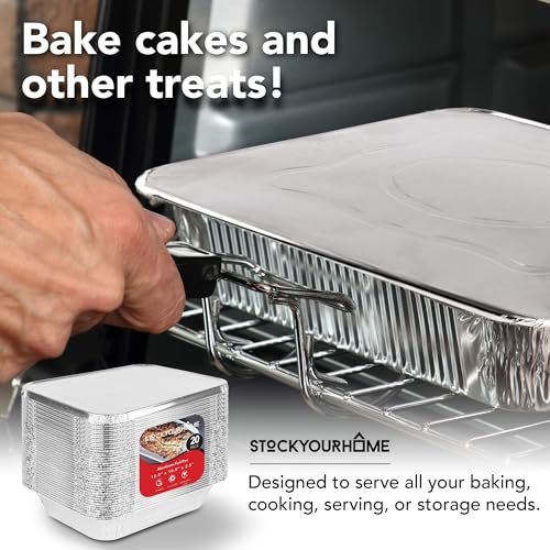 Foil Pans with Lids - 9x13 Aluminum Pans with Covers - 20 Foil Pans and 20 Foil Lids - Disposable Food Containers Great for Baking, Cooking, Heating, Storing, Prepping Food Silver, Stock Your Home - size: 20 Pack W/ Lids