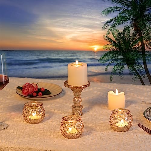 DARJEN Gold Votive Candle Holders Set of 24- Round Glass Candle Holders Bulk for Table Centerpiece, Tea Lights Candle Holders for Wedding Shower, Party, Home Decor - color: Gold