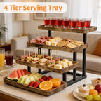 4 Tier Cupcake Stand, 15.7" Large Wooden Serving Tray for Party Food Display, Rustic Tiered Tray Decor Capable of Dessert Table & Perfume Organizer, with Sturdy Metal Frame - size: 15.8" x 7.9" x 16.5"