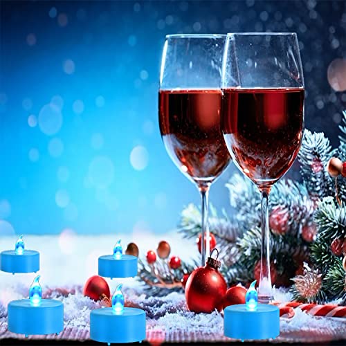 LED Tea Lights Candles- 24PACK Blue Flameless Candles Realistic and Bright Flickering Long Lasting 200Hours for Holiday Celebration,Party, Home Decoration,Battery Operated - color: Blue, size: 24pack