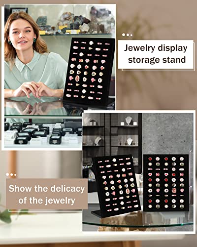 Henoyso 4 Pcs Velvet Ring Display 50 Slots L-Shaped Ring Display Stand Tray Holder for Selling Earring Jewelry - color: Black
