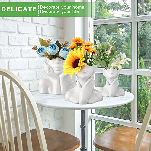 Sieral 3 Pcs Ceramic Face Vase Female Form Flower Modern Body Vase for Decor with Head Half Body Bust Centerpiece for Table Shelf Home Bedroom Room Office(Large,White) - color: White, size: Large