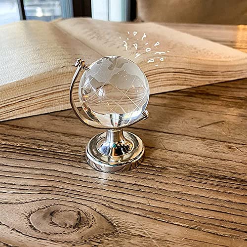 Mini World Globe Crystal Glass balls,Clear Paperweight decorative,small Earth globe for desk decorations,Office Home table Decor,tiny Ornaments Gifts, Miniature Ball Sphere paper weights,Diameter 5cm - color: Silver
