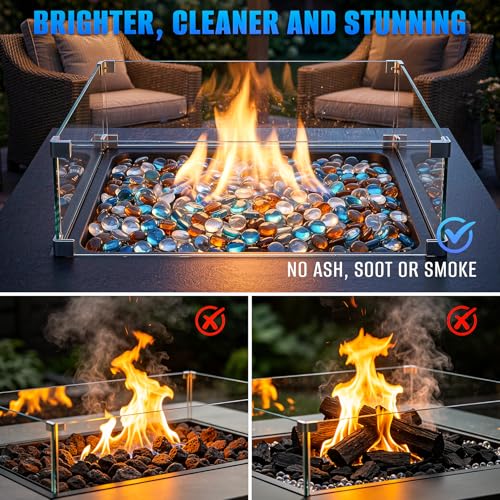 Mr. Fireglass 10 Pound Blended Fire Glass Beads, 1/2" High Luster Mixed Colored Fire Glass Drops for Fireplace Fire Pit & Lanscaping, Caribbean Blue, Crystal Ice, Caramel - color: Caribbean Blue, Crystal Ice, Caramel, size: 1/2 inch, 10 Pounds