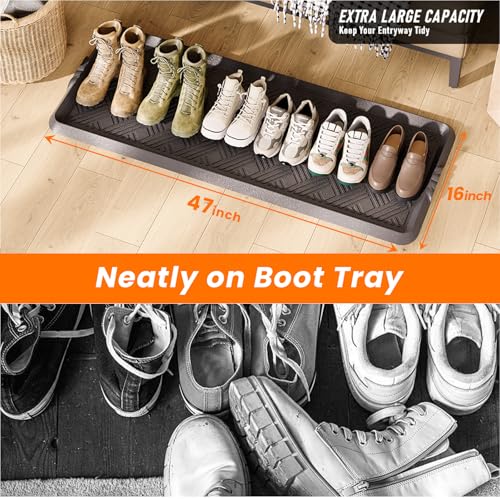 Rubber Boot Tray, Shoe Trays for Entryway, Versatile Boot Mat Tray with Raised Edge, 47"x16" Rubber Mat for Shoe Organizer Indoor/Outdoor Use - size: 47" x 16" x 0.8"