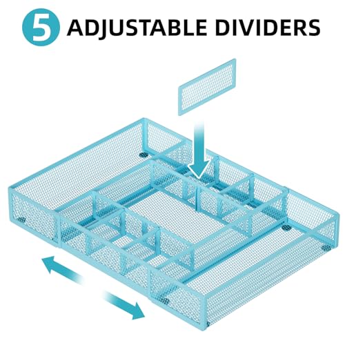 Marbrasse Expandable Desk Drawer Organizer, Mesh Drawer Organizer Tray with 10 Adjustable Compartments, Desk Organizers and Accessories for Office Supplies, Makeup & Vanity (Expandable-Blue) - color: Expandable-Blue
