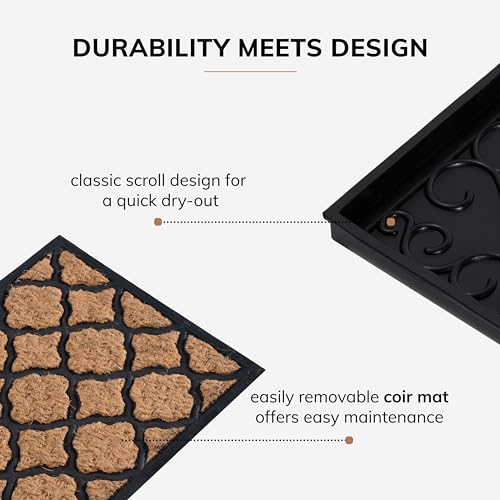 Anji Mountain Heavy Duty Waterproof Rubber Shoe Storage Mat Organizer/Boot Storage Tray Multi Use for Entryway with Coir, Tan Insert, Fits 4 Pair (46.5" Wide) - color: Trellis and Rubber Insert, size: 46" x 14" x 1.5"