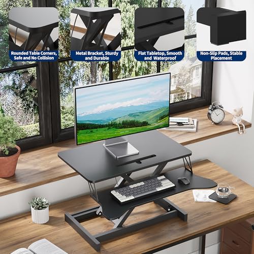 Panana Standing Desk Height Adjustable Sit to Stand Converter Stand Up Desk Tabletop Workstation Dual Monitor Desk Riser for Home Office (26") - size: 26"