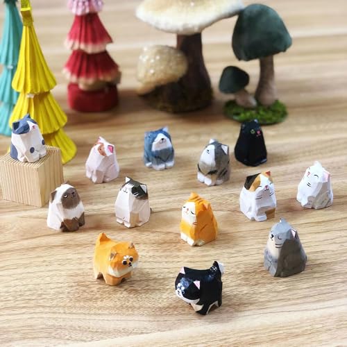 Wooden Cat Figurines Sculpture Statue Lovely Small Carved Orange Cat Statue Handmade Wood Kitten Art Carving Work for Home Office Decoration (Black Cat) - color: Black Cat