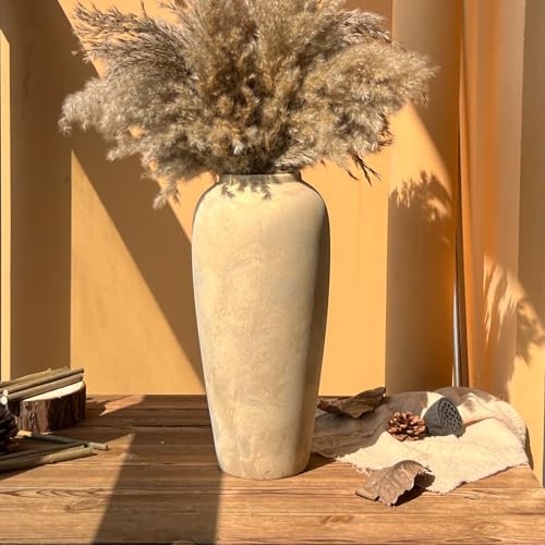 15 Inch Farmhouse Decor Ceramic Rustic Vase,Beige Handmade Flower Vases for Centerpieces,Pottery Vase for Living Room,Kitchen & Bedroom Decor,Vintage Ceramic Vases for Wedding - color: Beige, size: Large