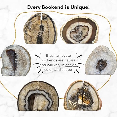 Nature's Decorations A Quality Black Agate Geode Bookends - Heavy Duty with Non-Skid Rubber Bumpers for Shelves, Office, Home Decor - Cool Crystal Stone (1 Pair 3-4 LB) - color: Black, size: A Grade 3 - 4 Lbs