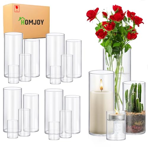 Homjoy Glass Cylinder Vase Sets 16 Pack Tall Clear Flower Vase Hurricane Floating Candle Holder for Table Centerpiece Wedding Home Décor(2.17 x 4IN + 2.56 x 6IN + 3.15 x 8IN + 3.55 x 10IN) - size: 16 Pack (4,6,8,10 Inch )